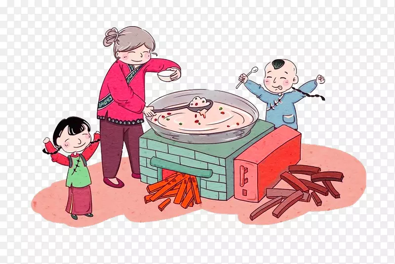 传统节日-棕色卡通家庭装饰图案