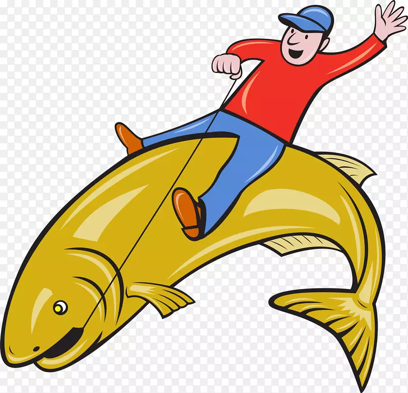 鳟鱼钓鱼-免版税插图-一个骑在鱼上的人