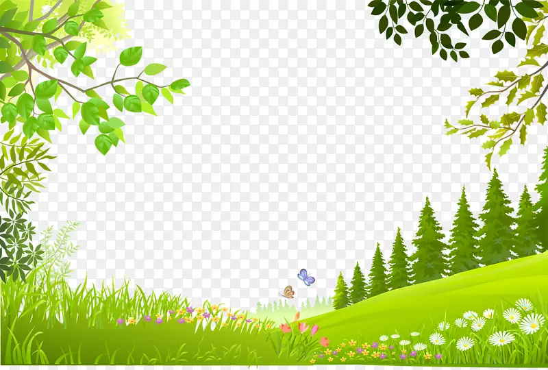 自然景观-卡通树植物绿草背景材料