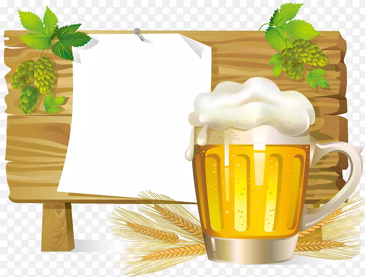 免版税插图-木制标志和啤酒形象