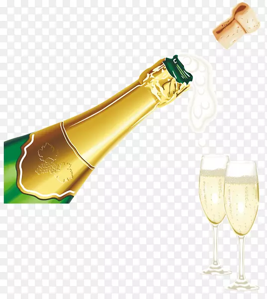 香槟鸡尾酒葡萄酒新年剪贴画-啤酒瓶和酒杯
