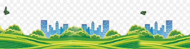 绿色建筑卡通-绿色山坡草和建筑物