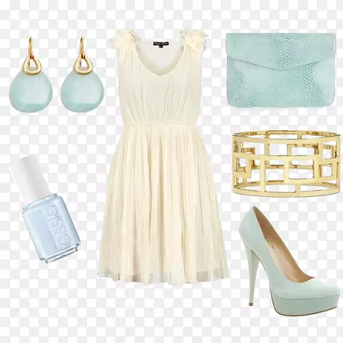 白色时装蓝色服装乳白色连衣裙肩垫