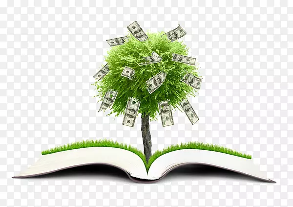 钱币金融壁纸-长长的货币树和书籍