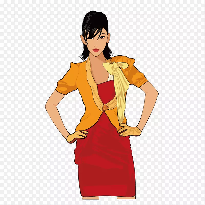 服装时尚服装设计师-女性时尚红色连衣裙