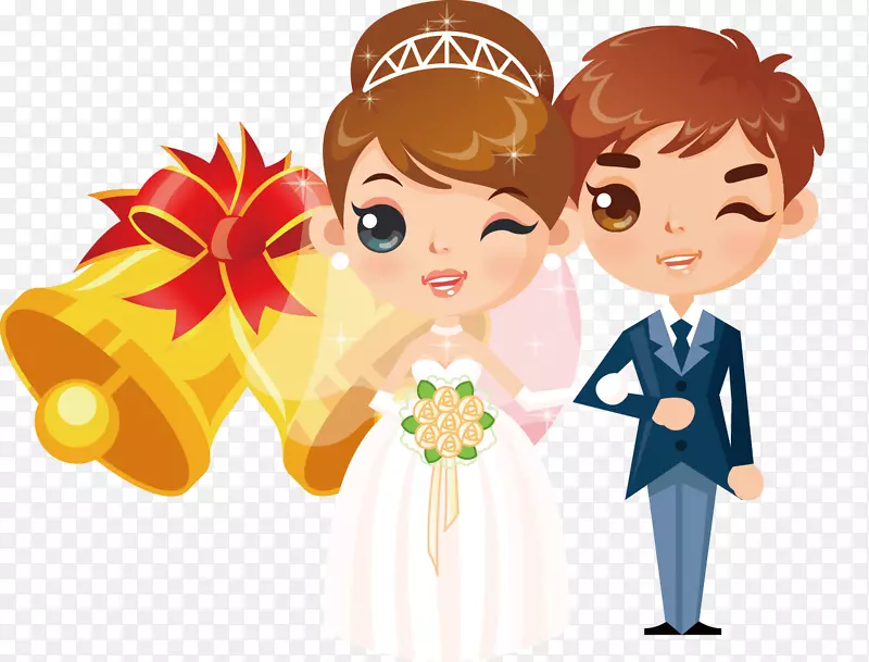 婚礼邀请函卡通新娘剪贴画卡通现代婚礼情侣材料