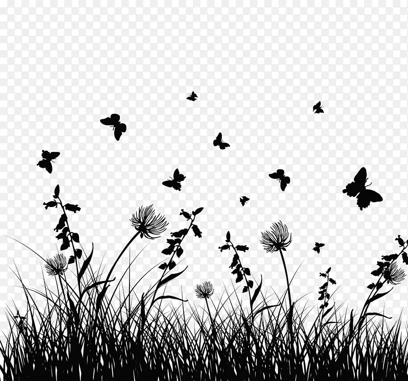 剪影-免费剪贴画-装饰花和蝴蝶剪影