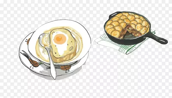 早餐绘画插图-苹果派和汤