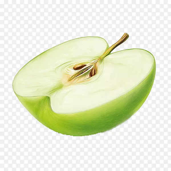 苹果水彩画食品插图-绿色苹果