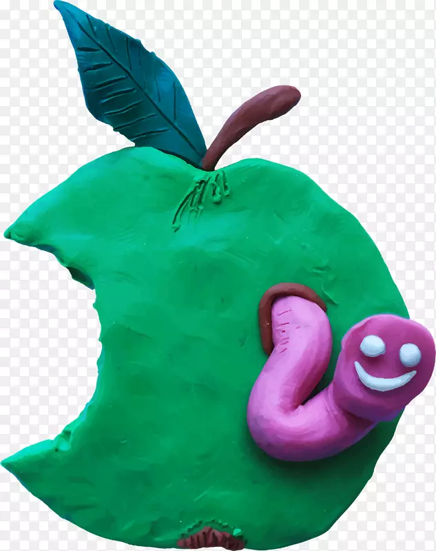 蠕虫塑料插图-咬半个苹果