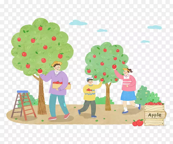 美昌果园苹果剪贴画-快乐家庭在果园摘苹果