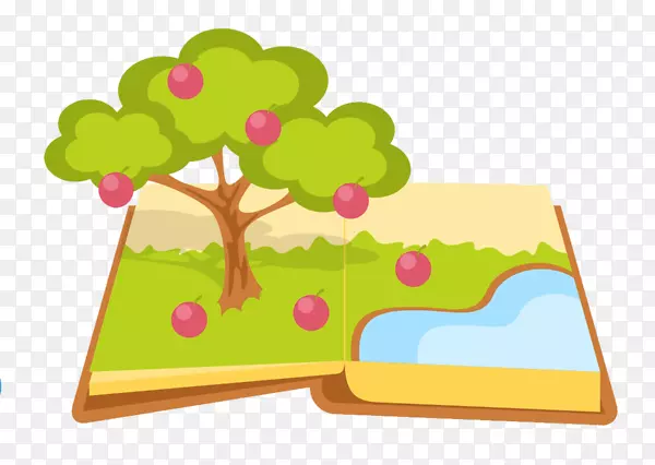 婴儿玩具动画剪贴画.带图书材料的卡通苹果树