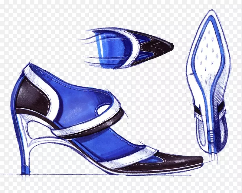 拖鞋高跟鞋蓝色鞋手绘蓝色高跟鞋