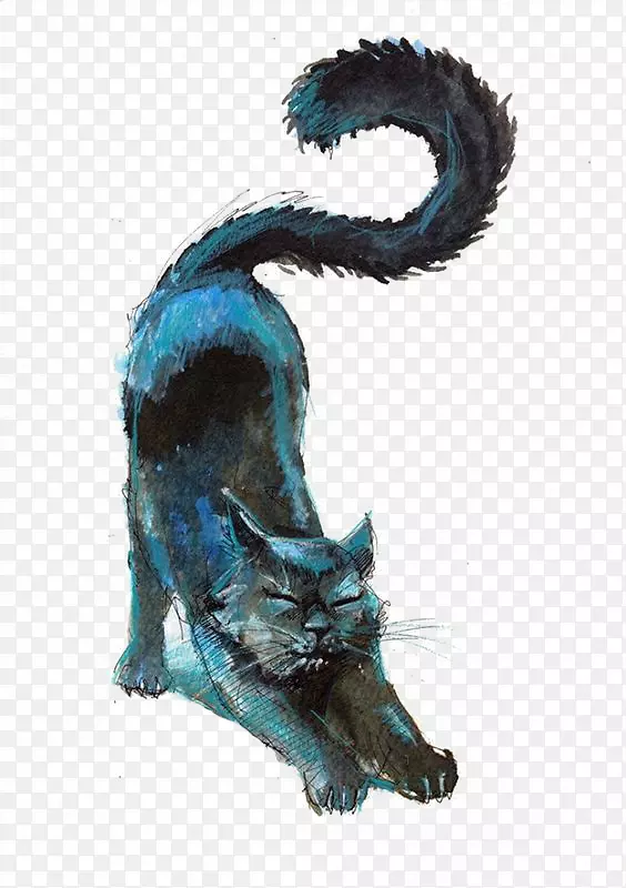 黑猫画铅笔水彩画猫