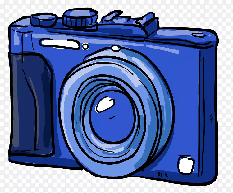 数码单反无镜可换镜头相机卡通手绘蓝色照相机