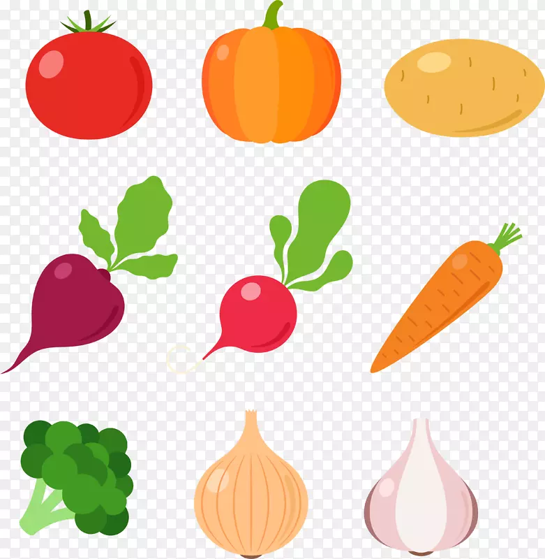 水果蔬菜插图-扁平蔬菜和水果