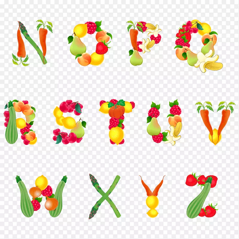 水果蔬菜字母.带有水果和蔬菜的字母表