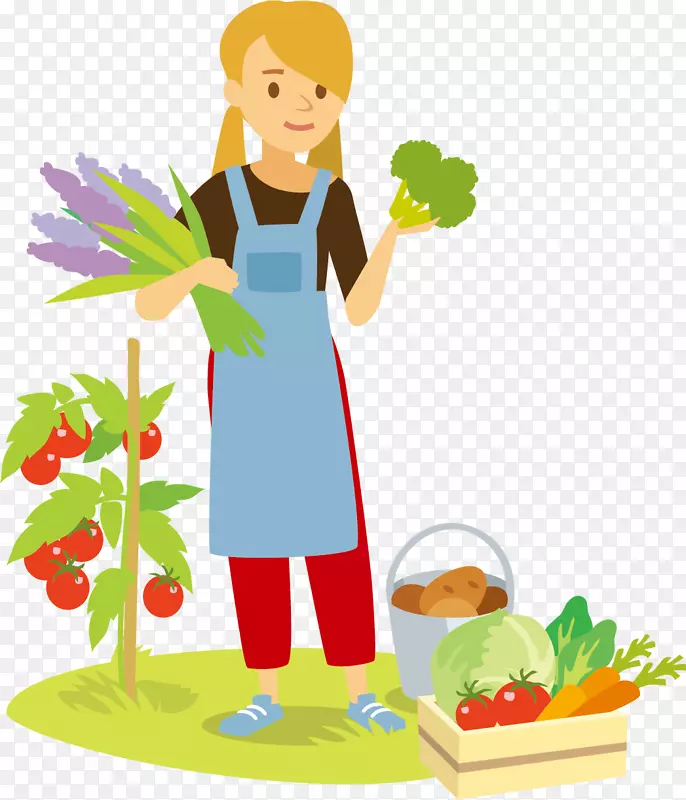 卡通蔬菜插图-卖蔬菜的女孩
