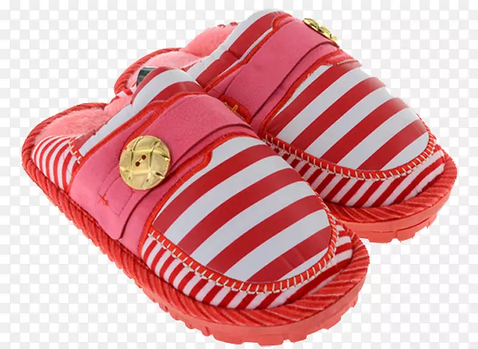 拖鞋-红色条纹冬季拖鞋