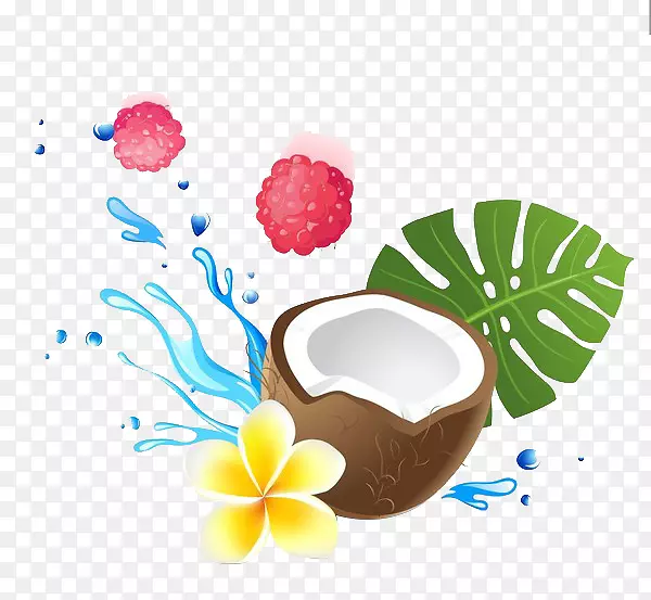椰奶椰子水椰子油保健.卡通椰子花装饰图案
