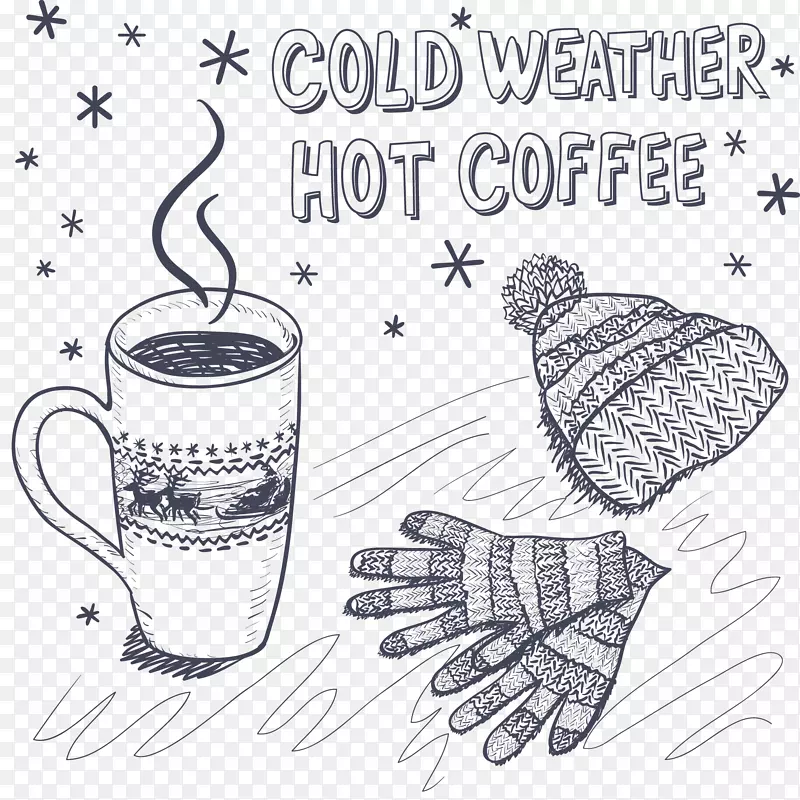 咖啡杯茶咖啡厅.草图冬季元素