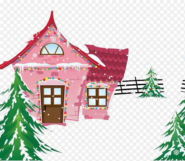 室内卡通冬季插图-墨水冬天的房子背景