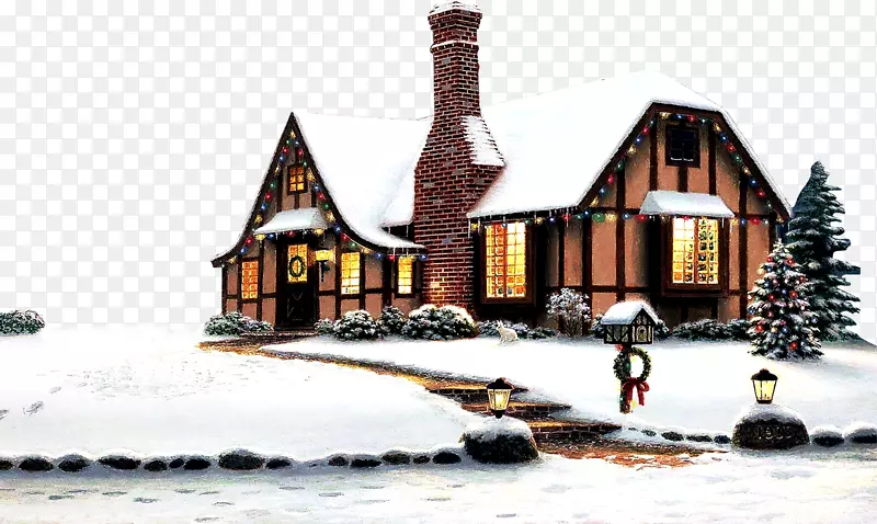 圣诞老人来到小镇圣诞村壁纸浪漫的冬天美丽的别墅