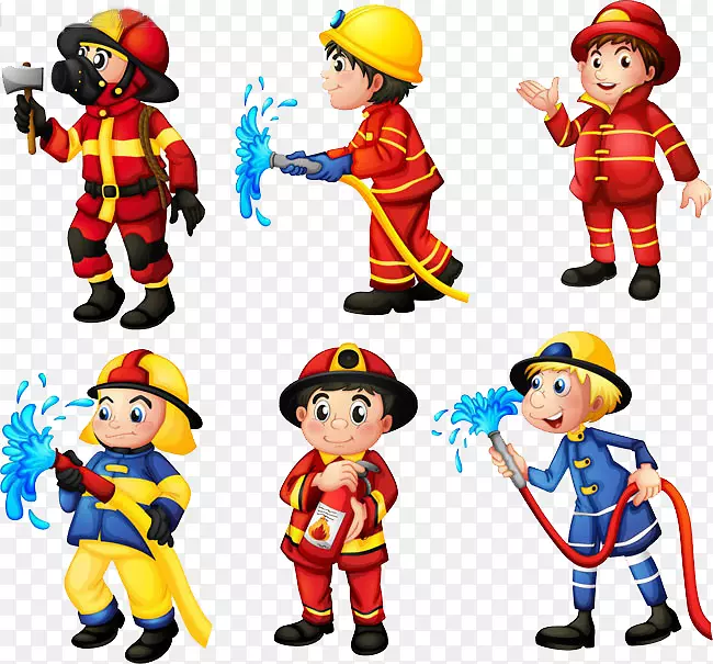 消防队员消防车消防站剪辑艺术-创意手绘卡通消防员