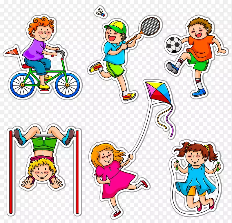 体育锻炼儿童身体健康伸展剪贴画-做各种运动的儿童