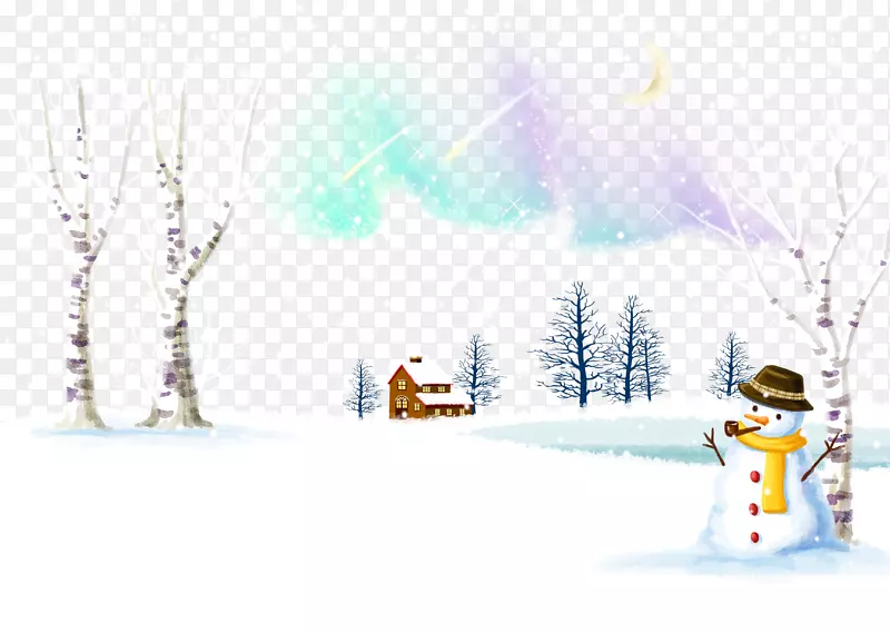 冬季雪人插图-圣诞雪人紫色星光
