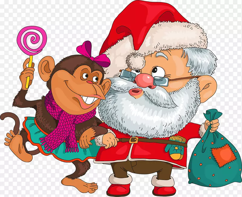 新年剪贴画-圣诞老人好猴子