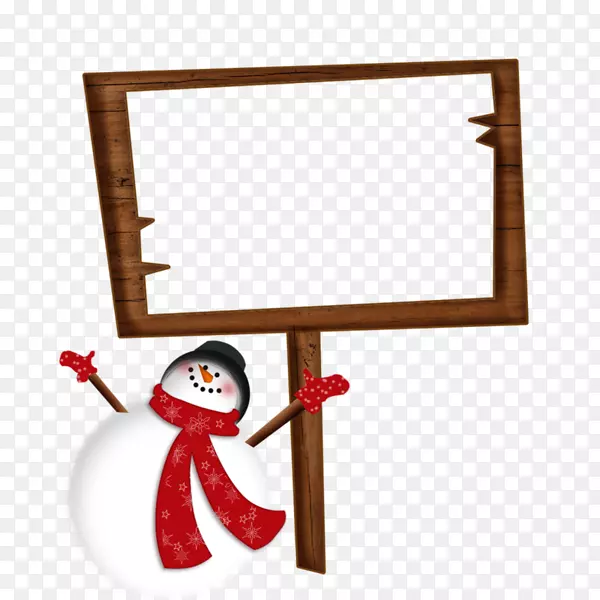 雪人画夹艺术.雪人和木牌匾