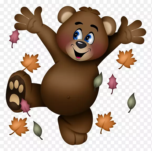 熊夹艺术手绘树叶和熊