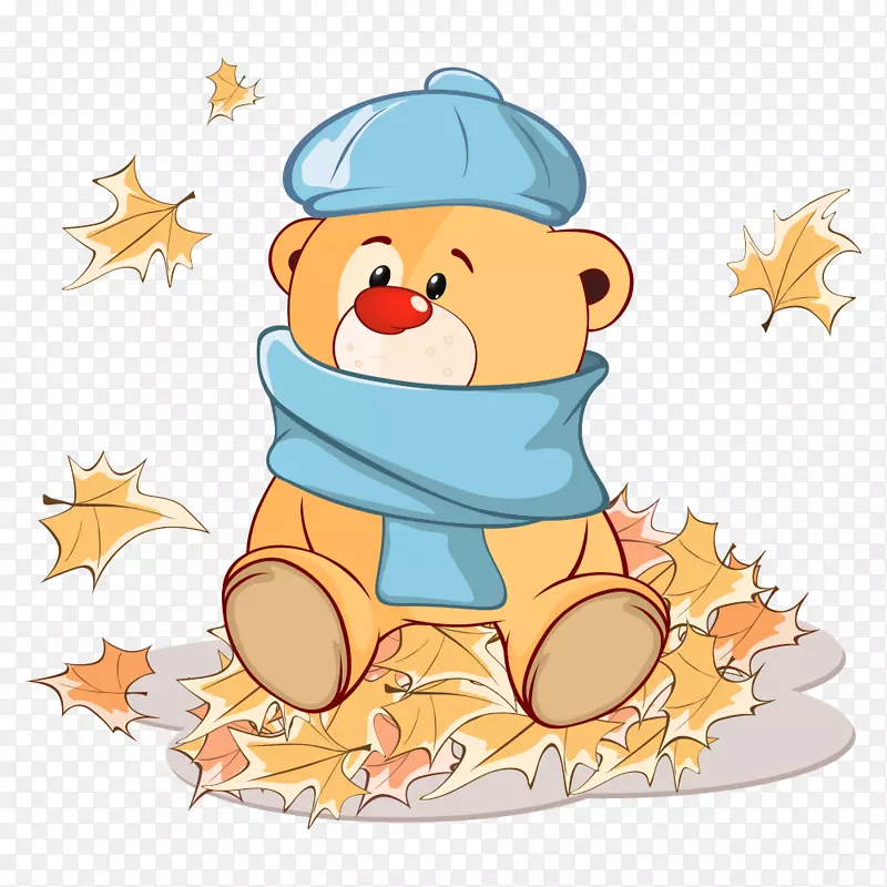 熊免版税插图-卡通熊坐在树叶上