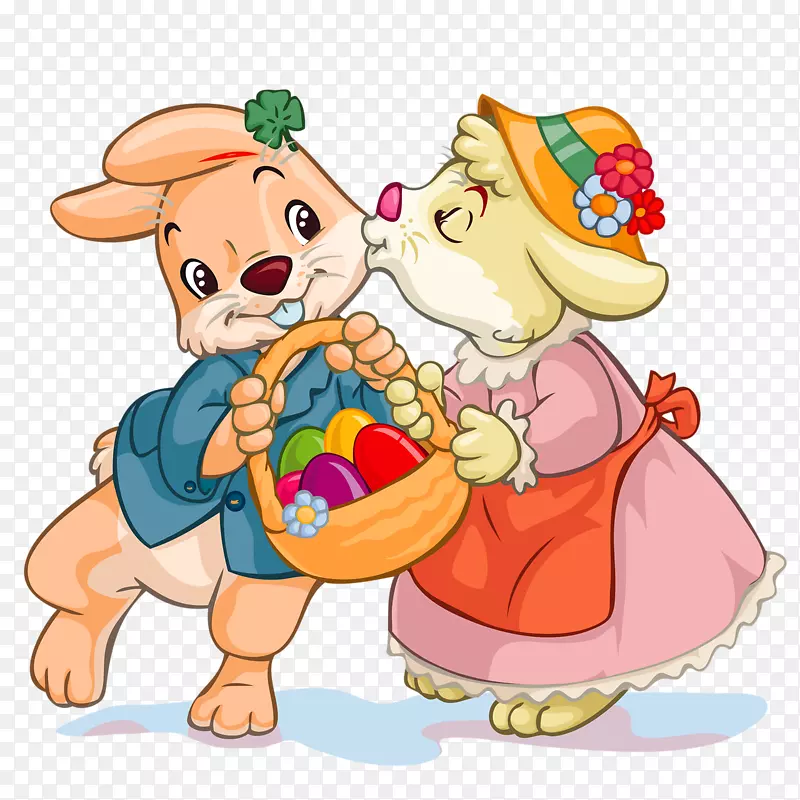 复活节兔子篮子复活节彩蛋夹艺术-可爱的兔子