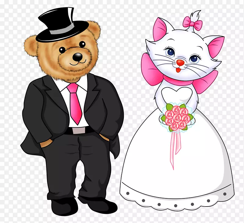 婚纱摄影当代西方婚纱卡通海报-熊和猫