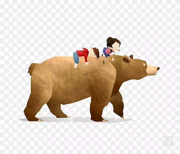 熊摄影插图-孩子们骑在熊里