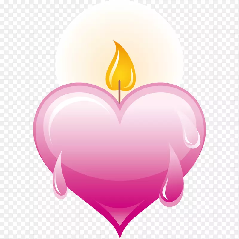 心烛火焰卡通手绘粉红心形蜡烛