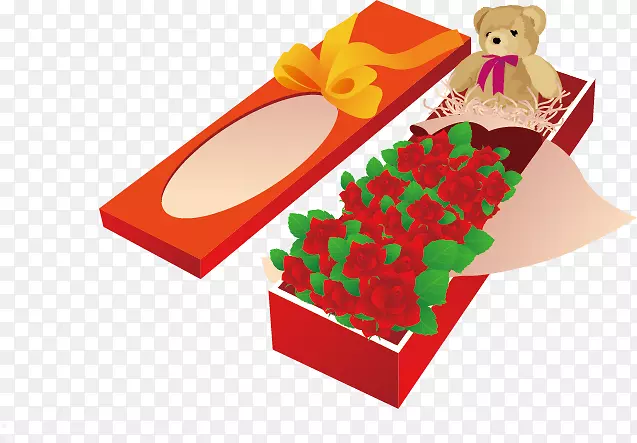 礼物情人节贺卡-玫瑰和熊