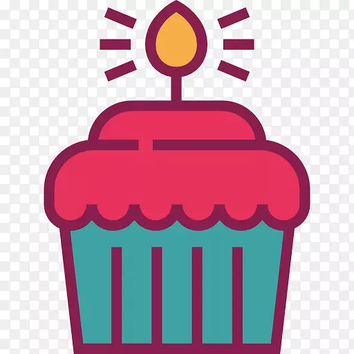 纸杯蛋糕生日插画-一个小蛋糕蜡烛