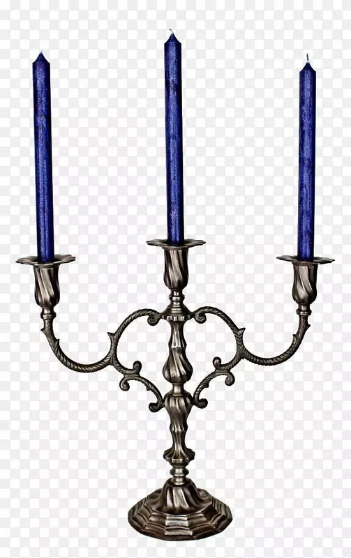 烛台灯芯烛台-三支蓝色蜡烛