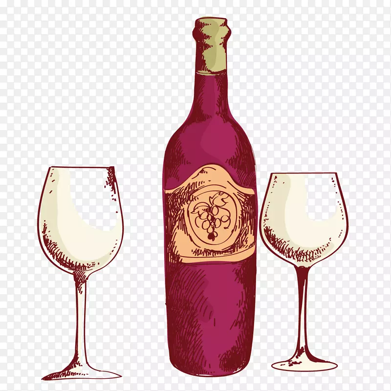 红酒白葡萄酒甜品鸡尾酒手绘葡萄酒