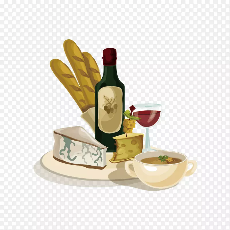艾菲尔铁塔土坯插图下载-蛋糕和葡萄酒
