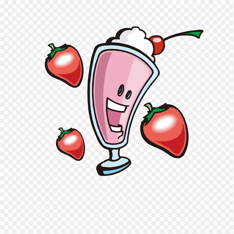 草莓冰淇淋奶昔手绘草莓冰淇淋图案