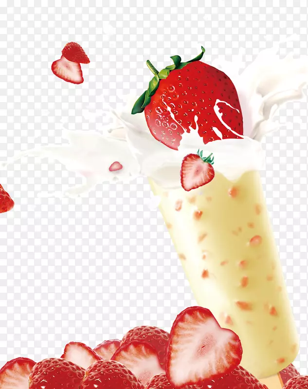 草莓汁泡茶牛奶-草莓冷海报材料