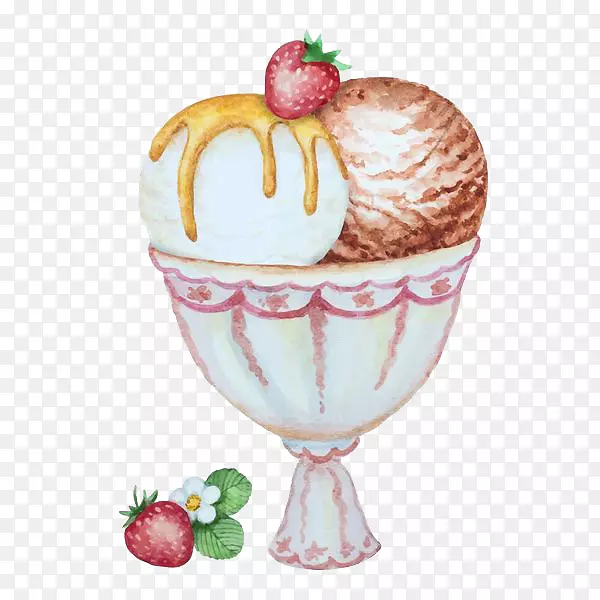 巧克力冰淇淋圣代华夫饼草莓冰淇淋