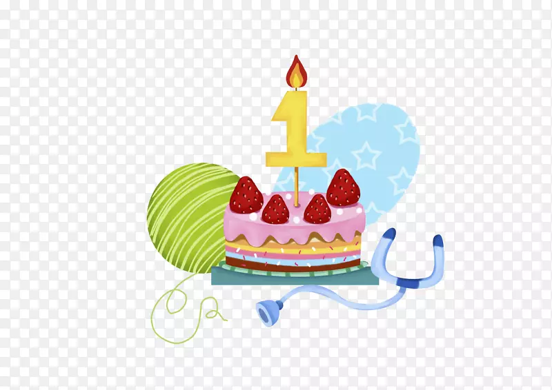 生日蛋糕草莓奶油蛋糕剪辑艺术-插画草莓一岁蛋糕