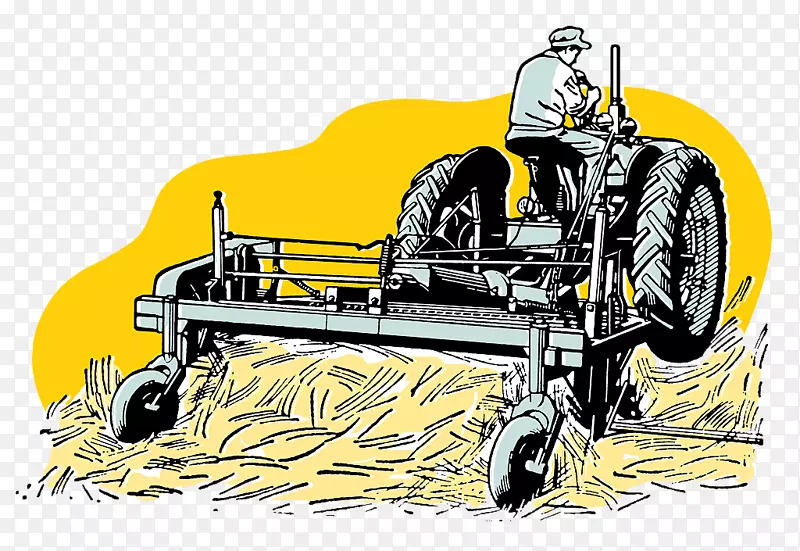 绘制农业版税免收拖拉机剪贴画手工绘制的土地收割小麦