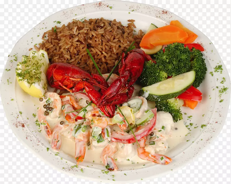 小龙虾作为食物，汉堡包自助餐，快餐-水果和蔬菜菜肴