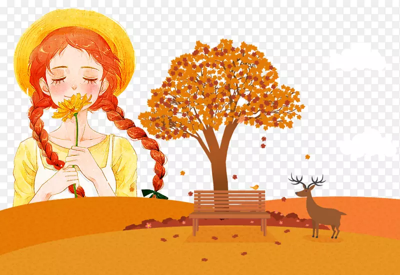水彩画海报插图-秋季风景免费材料